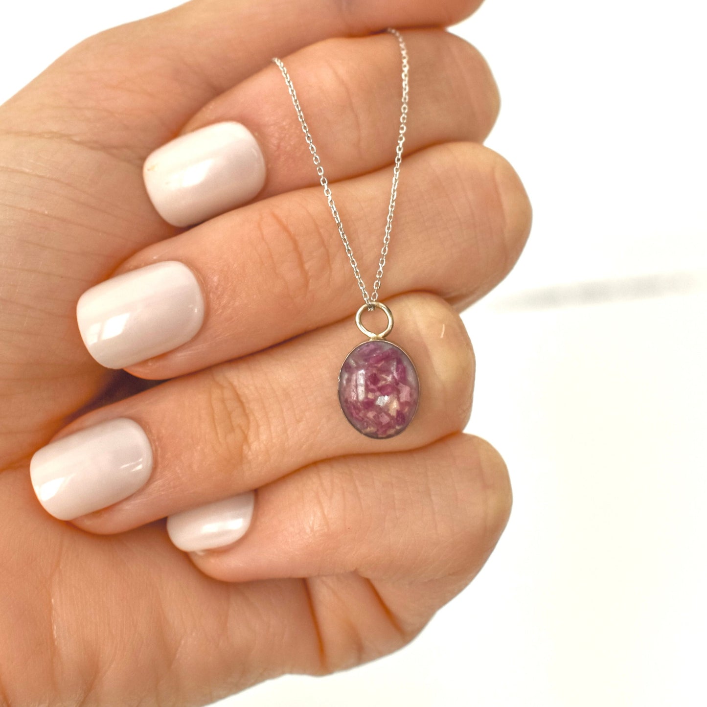 14k Solid White Gold Oval Necklace