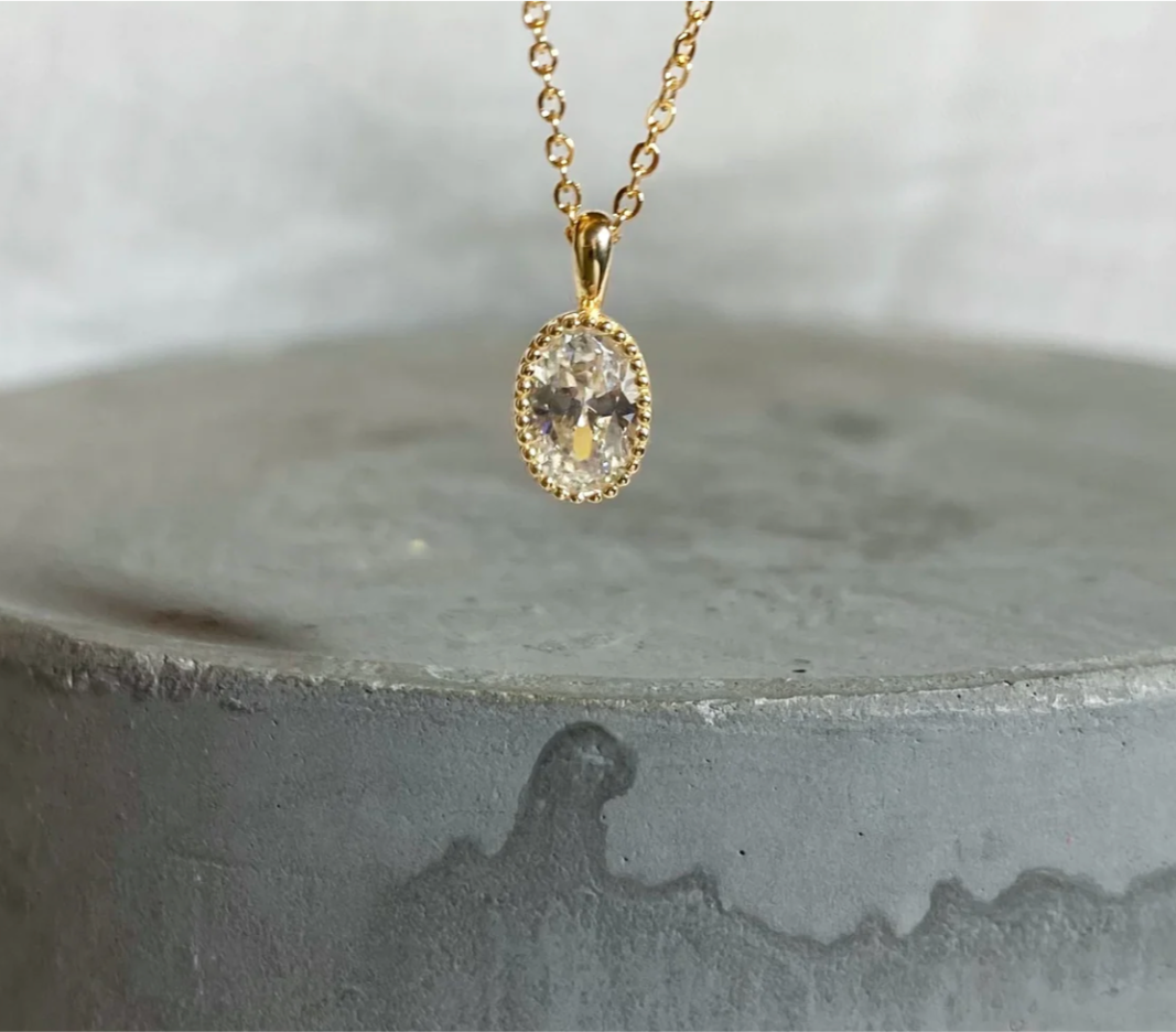 Solid Gold Beaded Oval Necklace