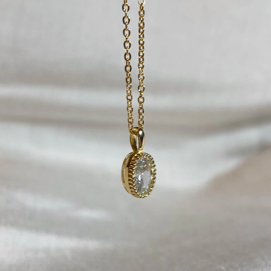 Solid Gold Beaded Oval Necklace