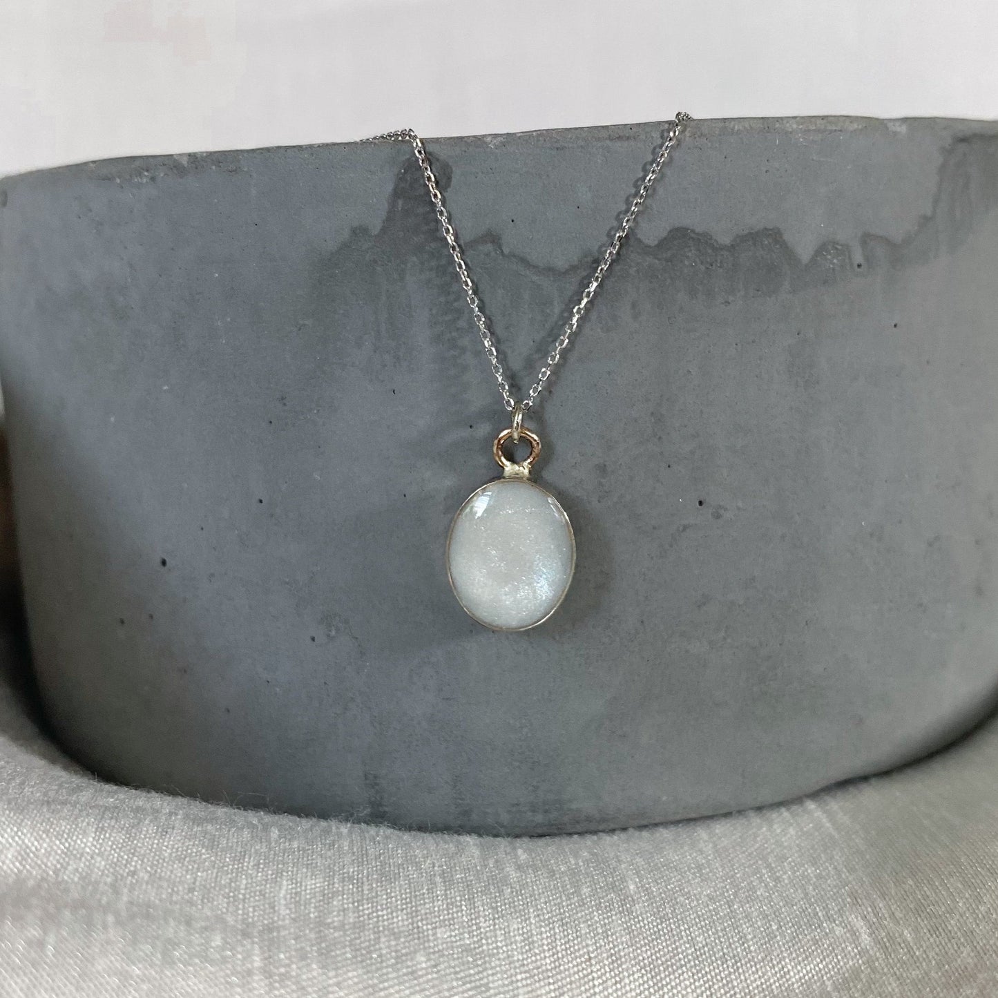 14k Solid White Gold Oval Necklace
