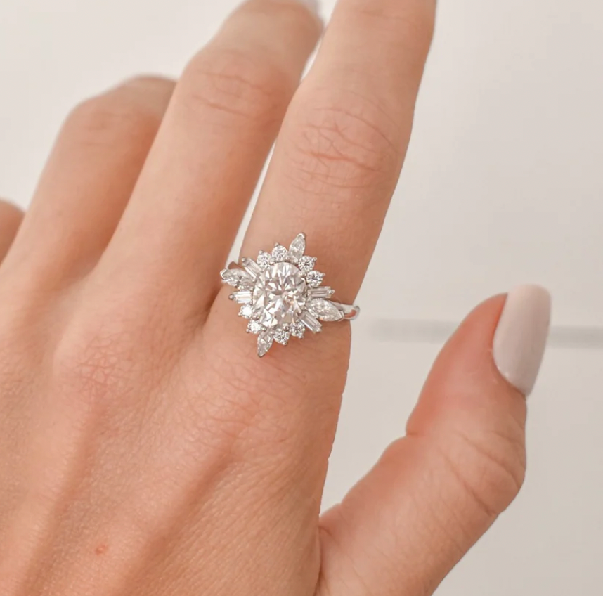 Oval Cluster Halo Ring- Moissanite