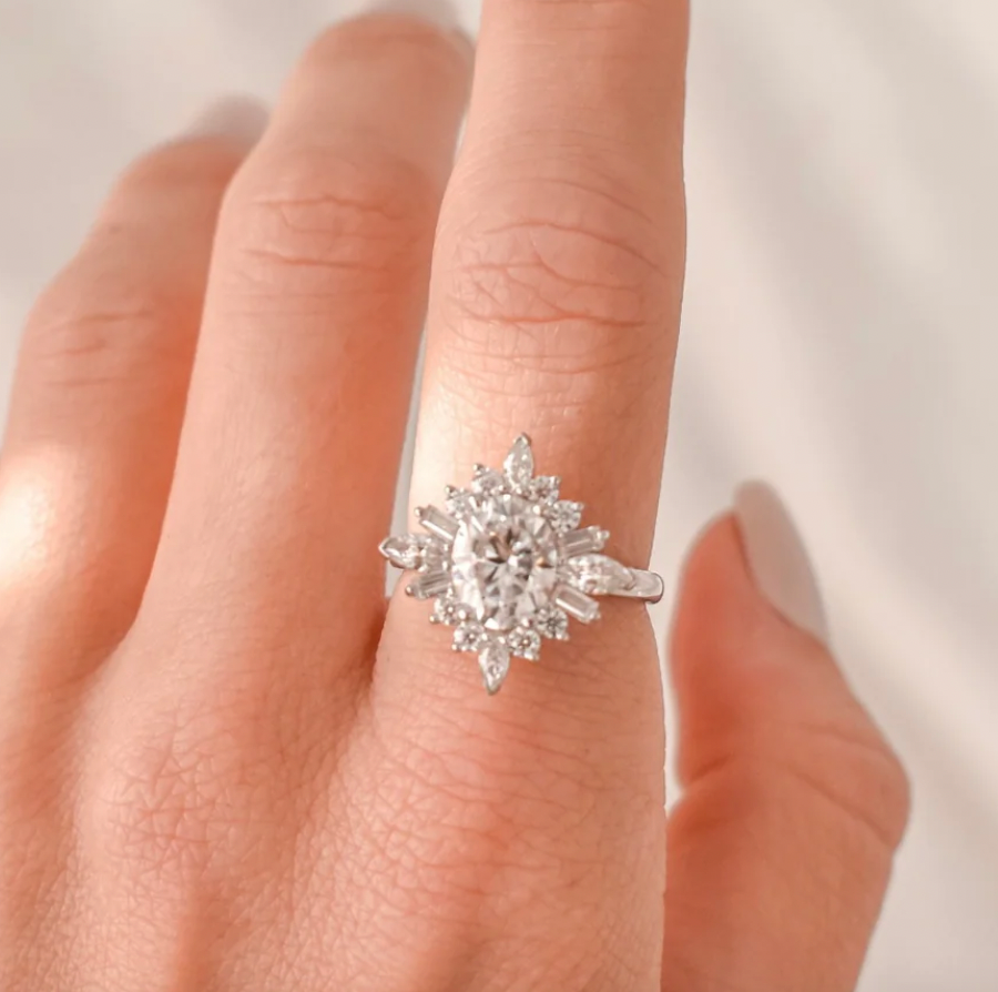 Oval Cluster Halo Ring- Moissanite
