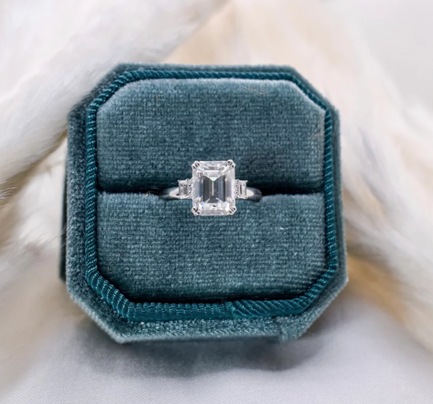 Emerald Halo Ring- Moissanite