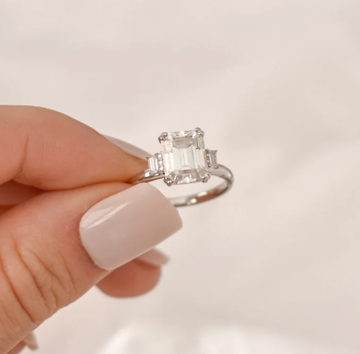 Emerald Halo Ring- Moissanite
