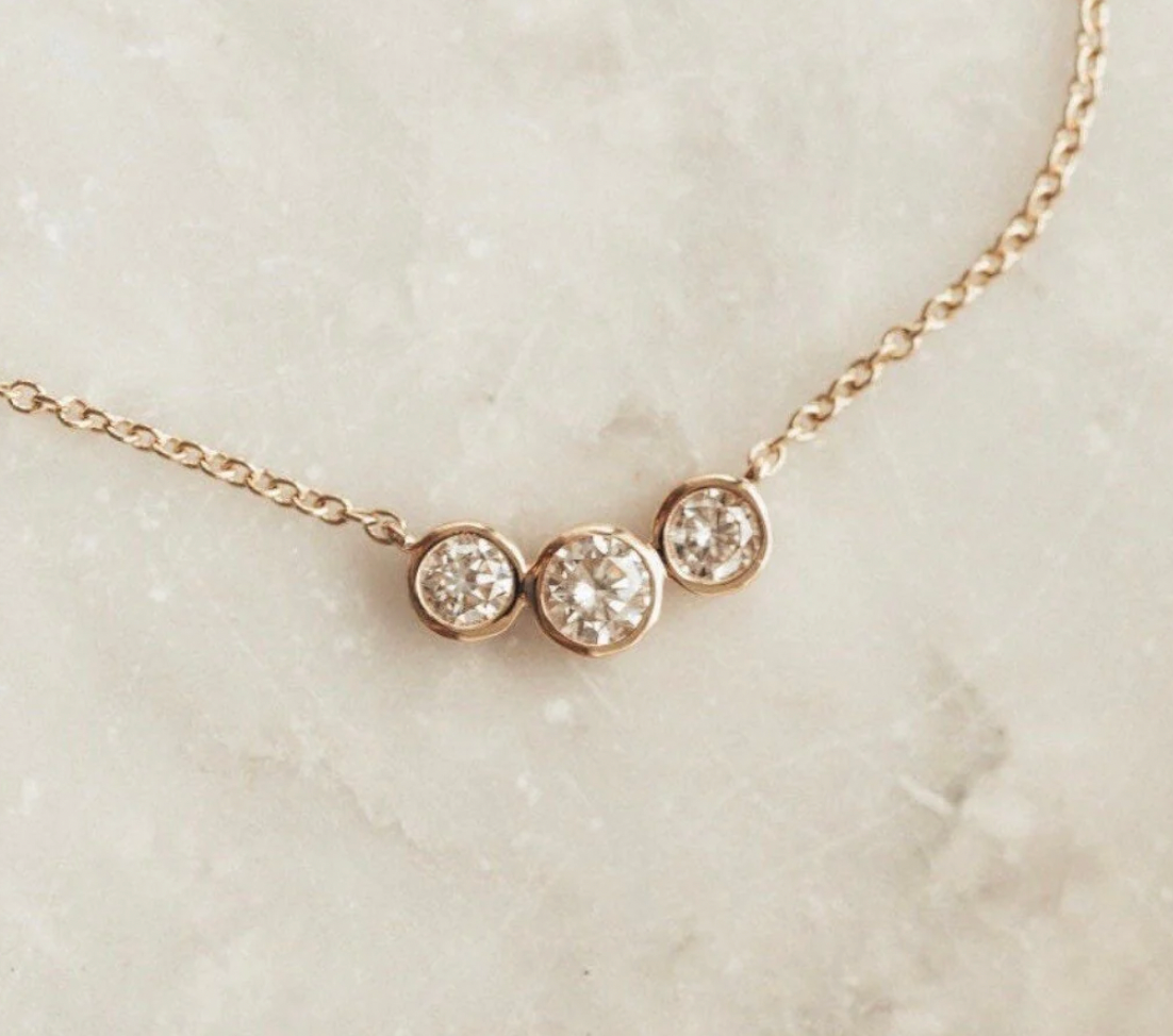 Tri Stone Necklace- Moissanite