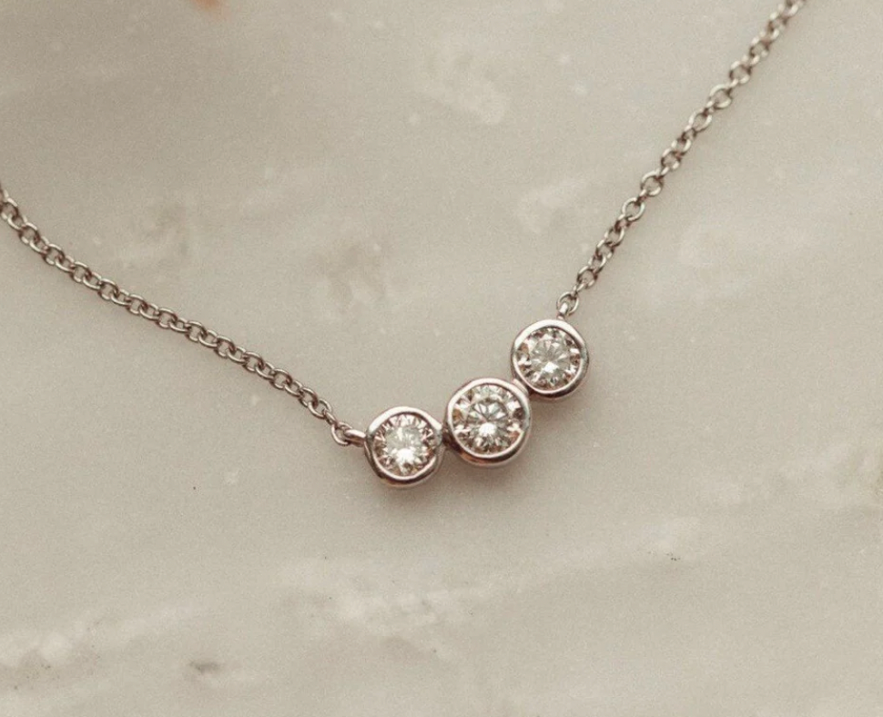 Tri Stone Necklace- Moissanite