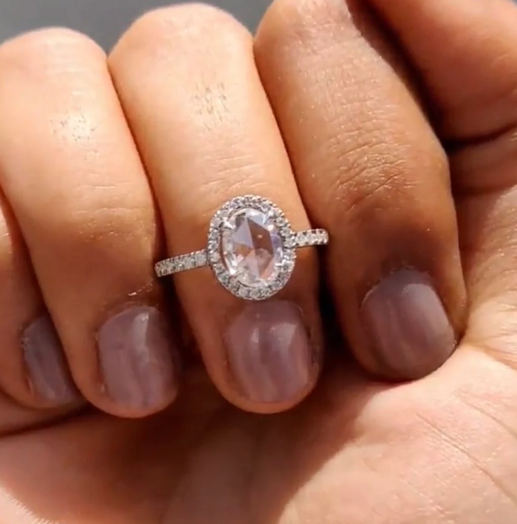 Rose Cut Halo Ring- Moissanite