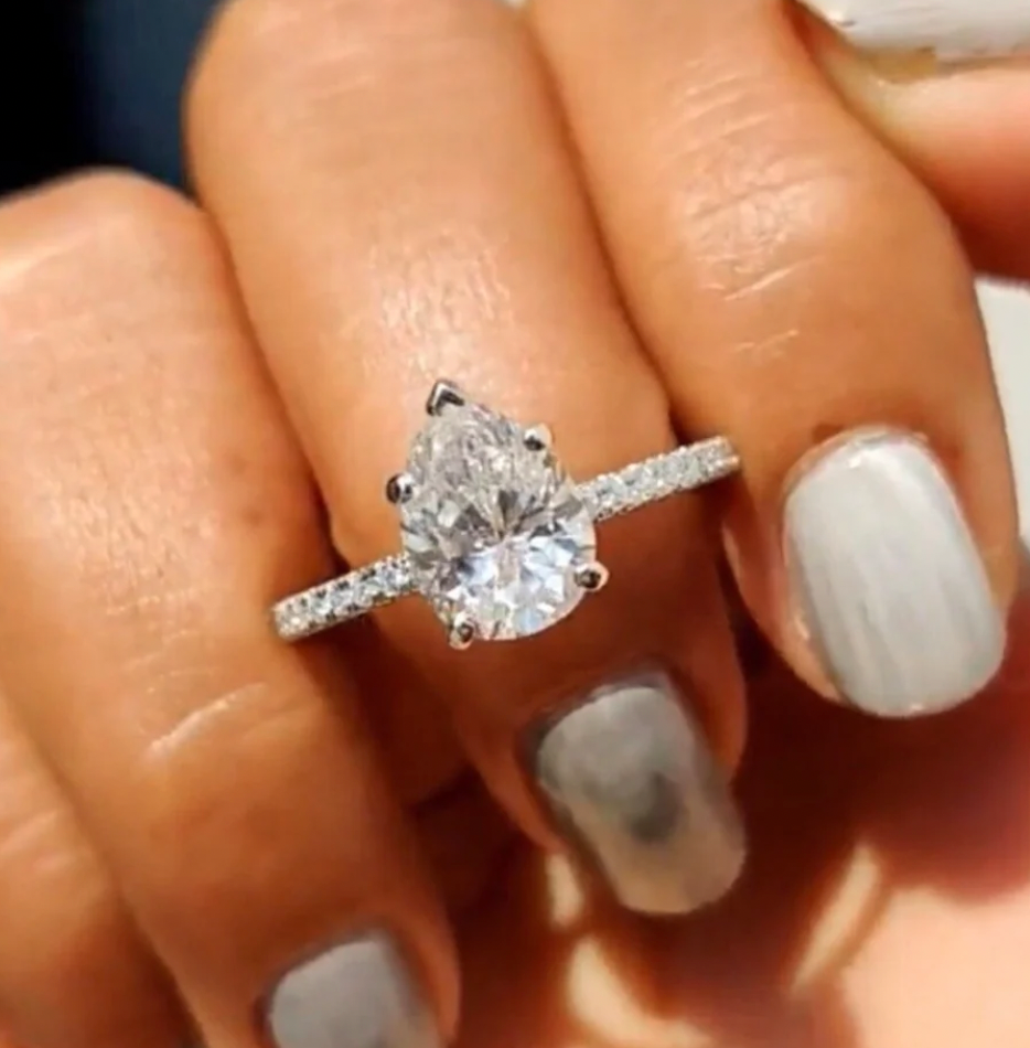 Teardrop Halo Ring- Moissanite