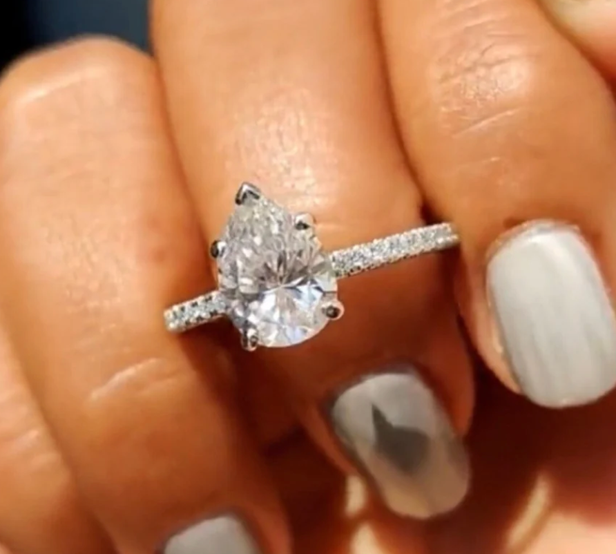 Teardrop Halo Ring- Moissanite
