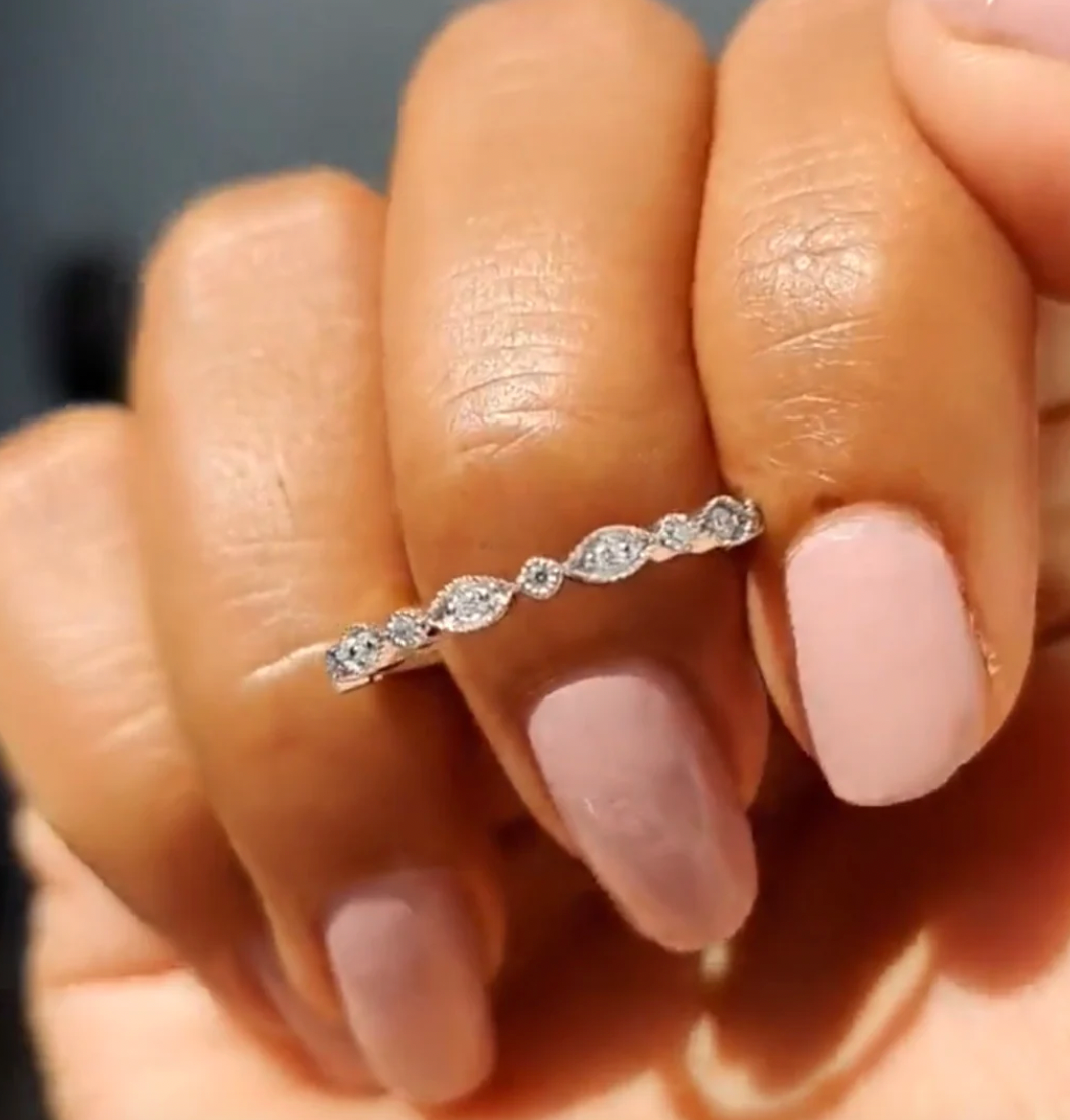 Marquise and Round Stone Band- Moissanite