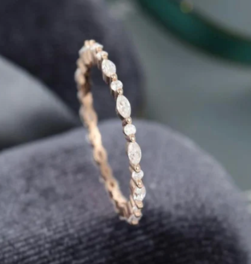 Marquise and Round Cut Full Band- Moissanite