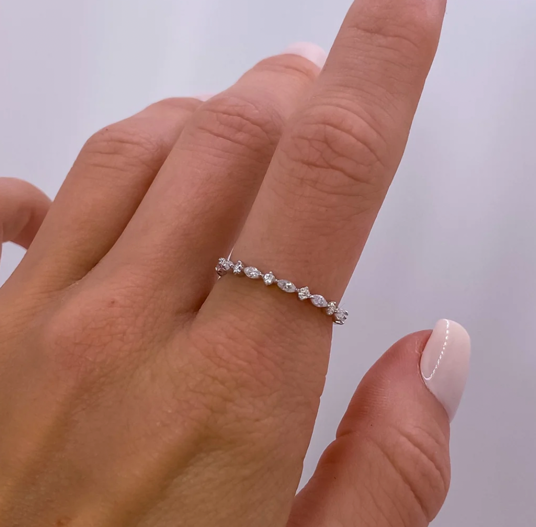 Marquise and Round Cut Half Band - Moissanite