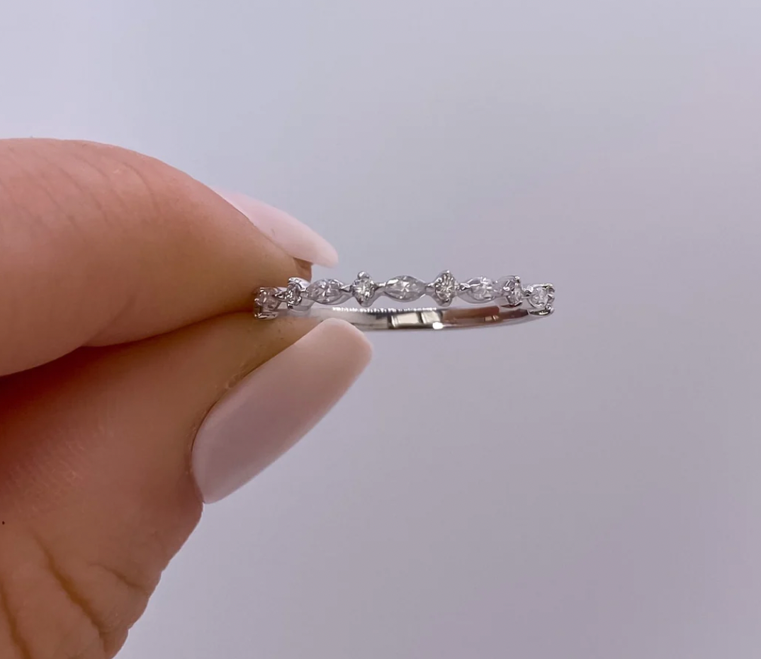 Marquise and Round Cut Half Band - Moissanite