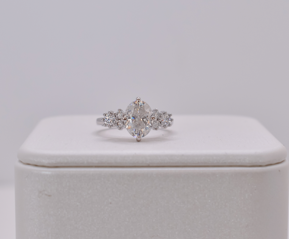 Cluster Stone Oval Ring - Moissanite