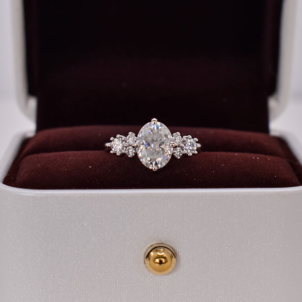 Cluster Stone Oval Ring - Moissanite