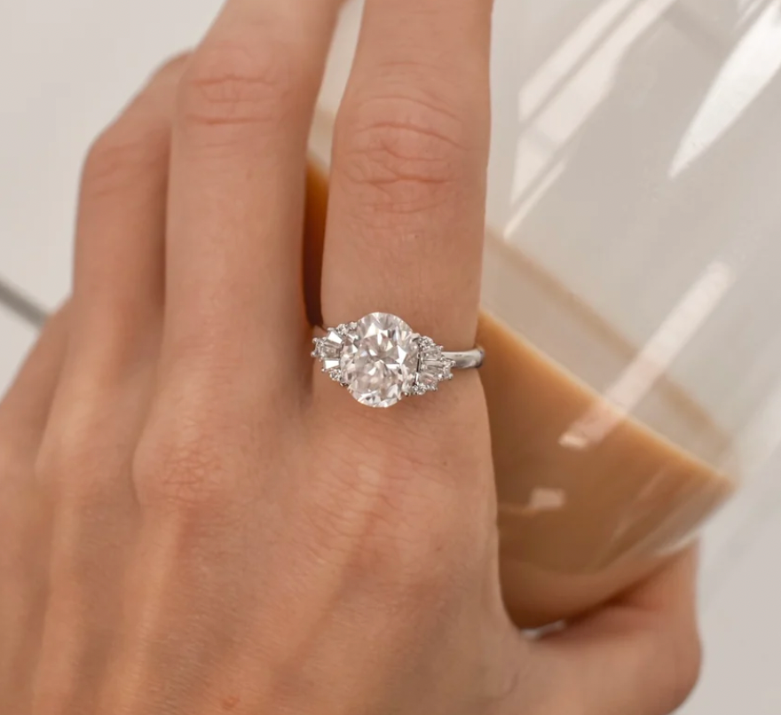 Oval and Baguette Cut Ring- Moissanite