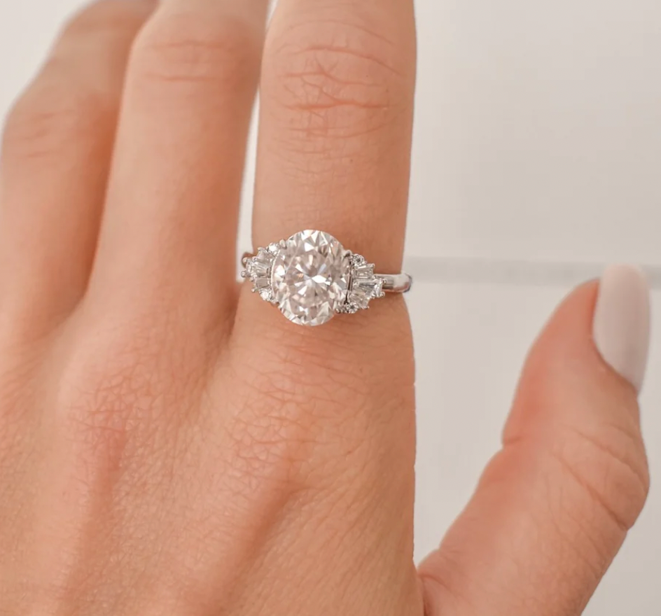 Oval and Baguette Cut Ring- Moissanite