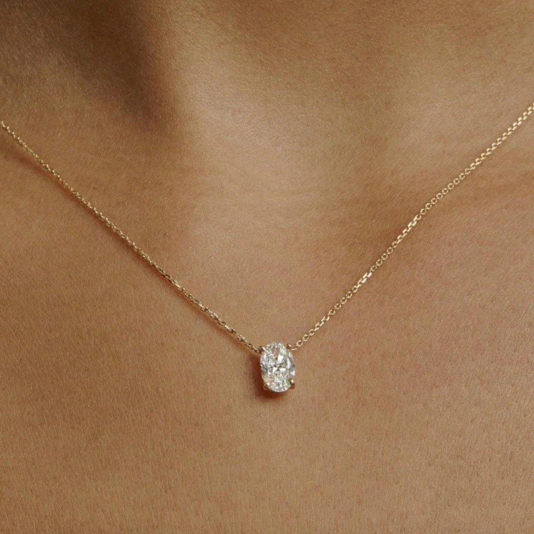 Oval Solitaire Necklace- Moissanite